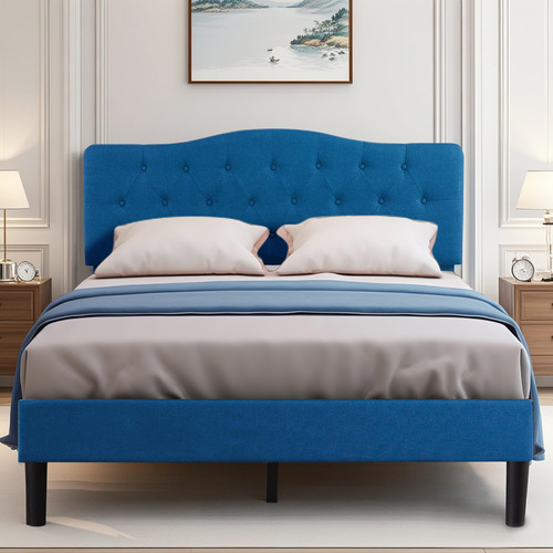 Base De Cama Queen Tapizada Con Cabecera Ajustable Y Listone