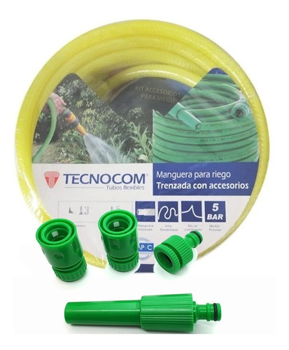 Manguera Riego Mallada 1/2 X 15 Mts 5 Bar + Kit 5 Piezas