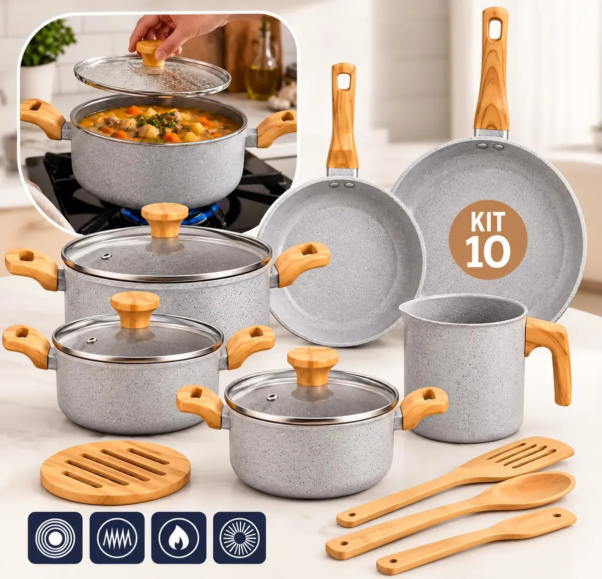 Conjunto de  Panelas Cerâmica Mimo Style Pratic Cook com 10 Peças e Antiaderente para Indução