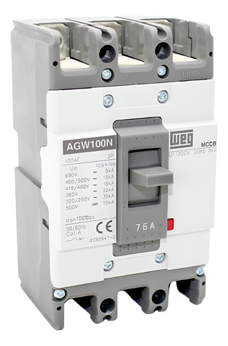 Disjuntor Caixa Moldada Original Weg 75a Agw 100n Tripolar