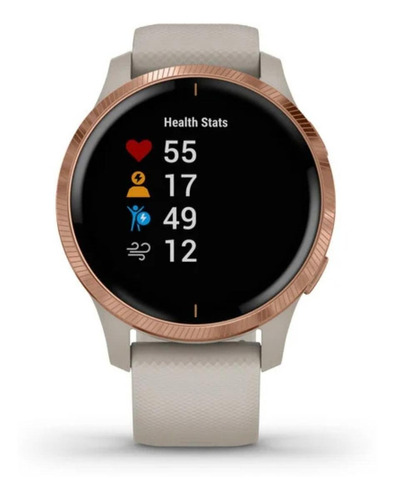 Smartwatch Garmin Venu Venu 1.2" caja 43.2mm de  polímero reforzado con fibra  light sand, malla  light sand de  silicona y bisel  rose gold de  acero inoxidable