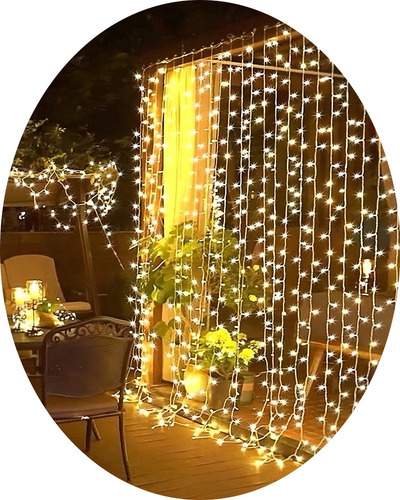 A Cortina Led Solar Cascada Navidad 3x2 Calidas