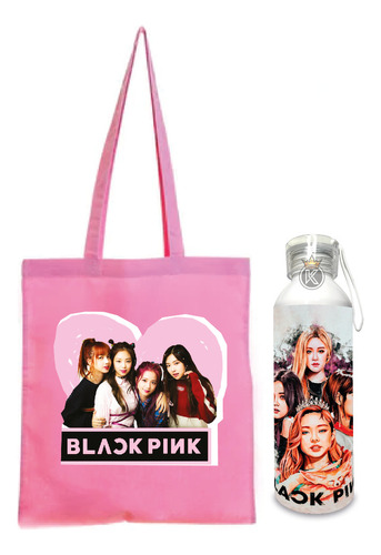 Tote Bag Black Pink R + Botella En Aluminio - Estampaking