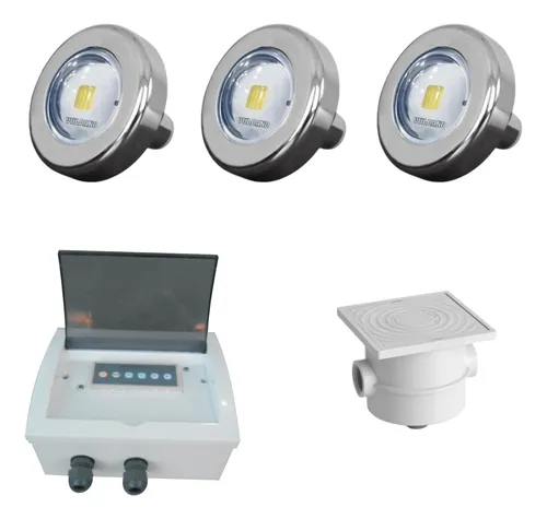 Luces P/ Pileta, 3 Power Led 9w Vulcano Rgb, Tablero