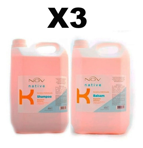 3 Kits Shampoo + Balsam Keratina Hidrolizada X 3900ml C/u