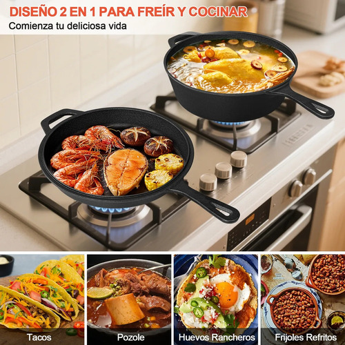 2 En 1 Olla Y Sartén Combinados De Hierro Fundido 26cm 4.7l