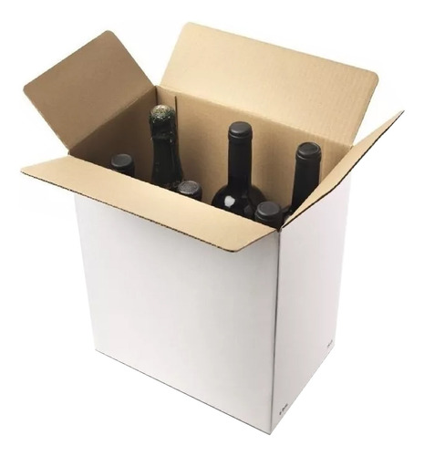 Caja Blanca 6 Botellas Vino 23x16x32 Carton Corrugado X100