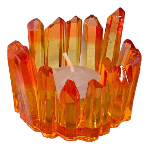 Porta Velas De Resina Modelo Cristales Mod Rojo/naranja