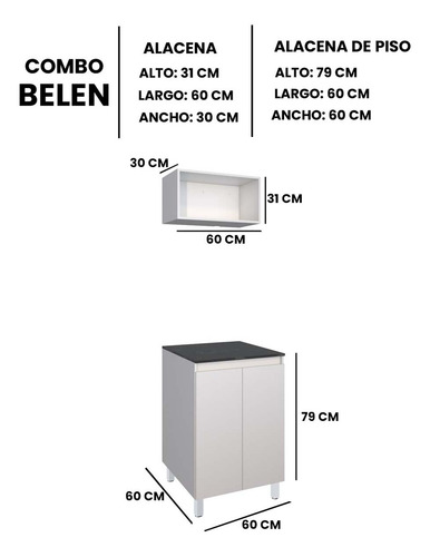 Cocina Integral Con Gabinete Inferior Y Alacena Decomobil Color Blanco - Mármol Negro