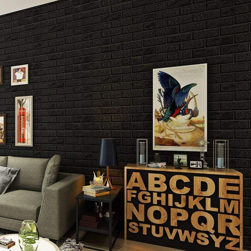 Imagen 4 de 7 de Placa De Pared Autoadhesivo Textura Ladrillo Negro Novedoso