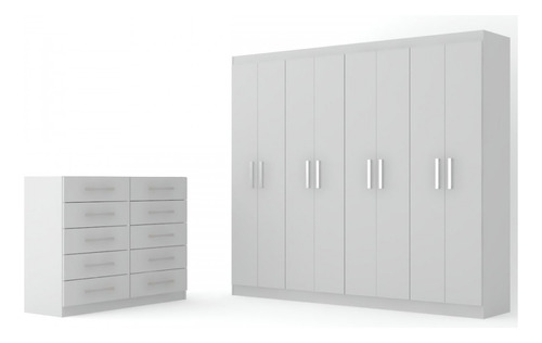 Guarda-roupa Casal 8 Portas E Cômoda 10 Gavetas Branco - Pm