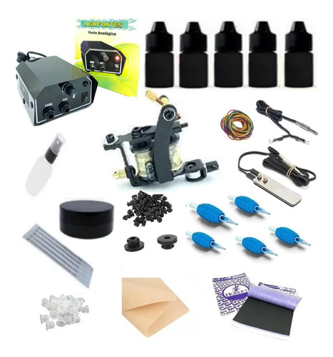 Kit Tatuagem Tattoo Maquina Bobina Completo 5 Tintas