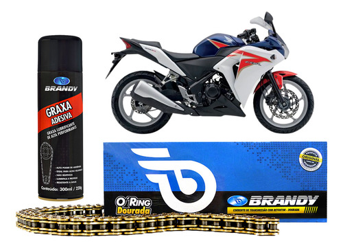 Kit Corrente Transmissão Gold Para Moto Cbr250 + Graxa Spray