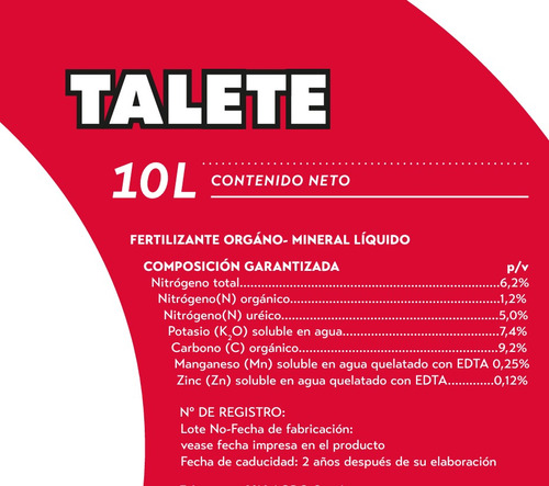 Fertilizante Orgánico N, P, Mn, Zn Talete Valagro 10 L