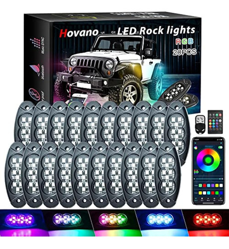 Hovano Rgb Led Rock Lights, 20 Pods Impermeable Magic-rgb Mu