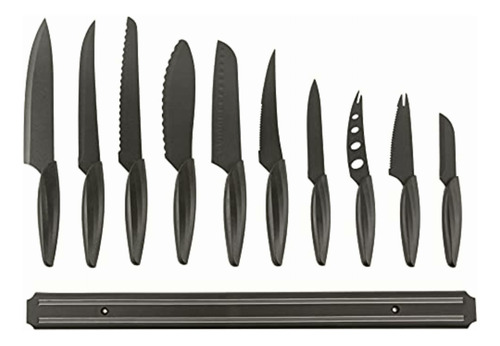 Gela 10-piece Knife Set With Magnetic Bar, Black
