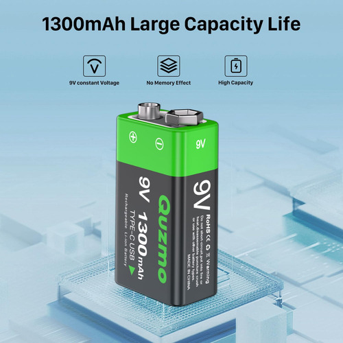 Baterías Recargables De 9v 1300mah Con Carga Usb-c Paquete 4