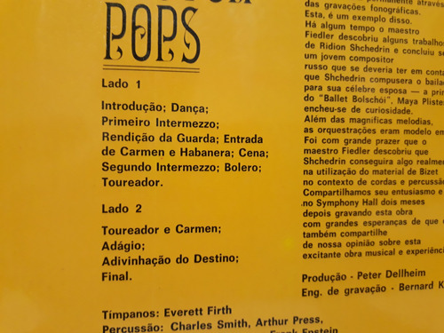 Lp The Carmen Ballet/ Arthur Fiedler/ Boston Pops (Usado)