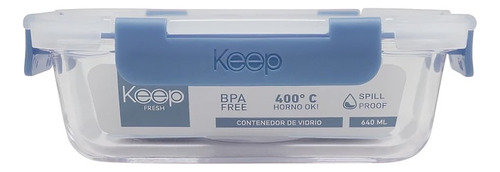 Hermetico Rectangular 640ml Glass Keep Color Azul