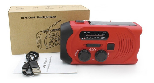 Radio Solar Emergencia Portatil Recargable Powerbank Luz Led Color Rojo