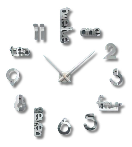 Exclusivo Reloj 3d De Pared Funcional Plateado/ 90cm