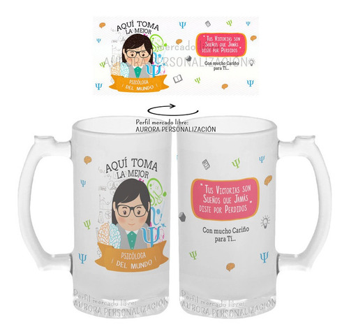 Mug Cervecero Taza Psicologa Vidrio Opalizado