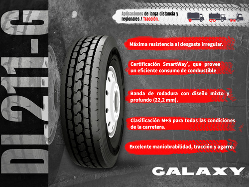 Una Llanta Camión Galaxy 295/75r22.5 Dl211-g 146/143l