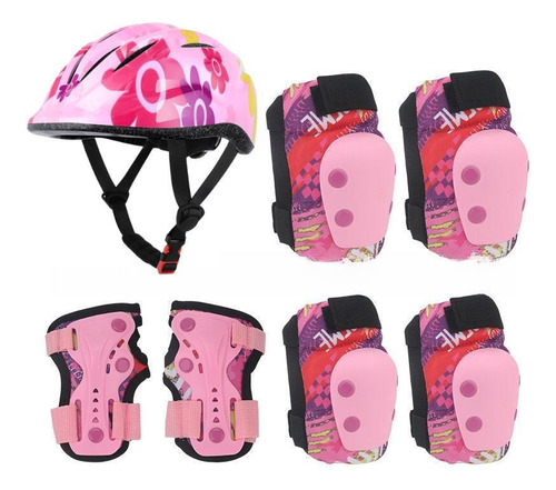 Casco Protector Con Rodilleras, Muñequeras Y Coderas P/niños