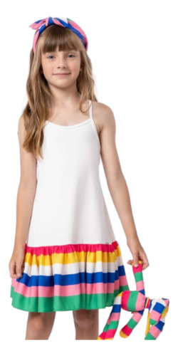 Vestido Infantil Off White Barra Colorida Beabá 858028 .ale.