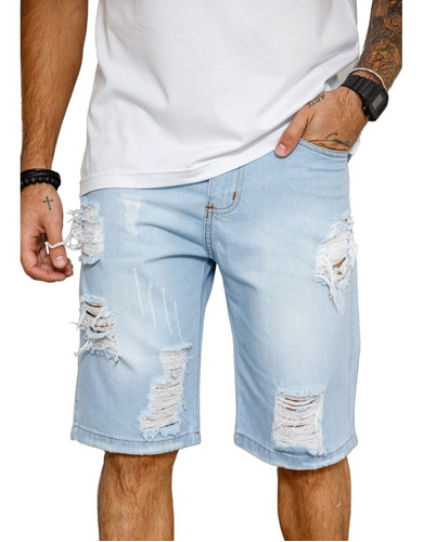 Short Masculino Bermuda Jeans Masculina Original Rasgada Nf