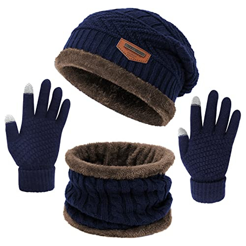 Winter Hat Scarf Gloves For Men Women - Fleece Lined Sl...