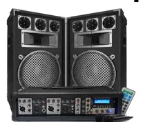 Comprar Combo Consola Potenciada 4 Canales Bluetooth Usb Control Remoto 150w Rms + 2 Bafles 150w + 2 Mic