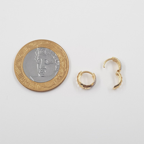 Kit 2 Brincos Argolas Joia Ouro 18k750 Com Detalhe Em Ródio