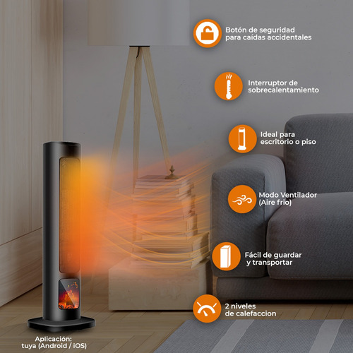 Calefactor Torre 24 Wifi Inteligente Smarthome Flama Redfan