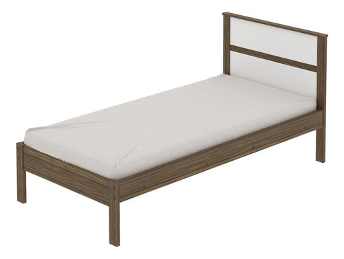 Cama De Solteiro P/ Colchão 88 X 188 Cm Multimóveis Vcr35008 Cor Nogal/Branco