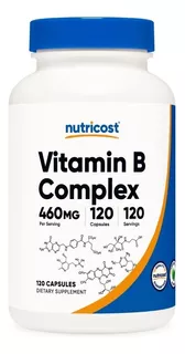 Complejo B 460mg (120 Cápsulas) Nutricost B Complex Vitamina Sabor Sin Sabor