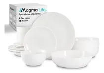 Comprar Magma Life Vajilla para 4 Personas de Ceramica\u002FPorcelana, 16 Pzs 8 Platos Extendidos en 2 Tamaños, 4 Platos Hondos, 4 Tazones. Resistente a Altas Temperaturas, para Lavavajillas y Microondas (Blanco)