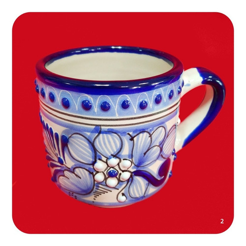 Imagen 6 de 9 de Taza De Talavera Poblana Azul Tradicional Variadas 300ml Tz