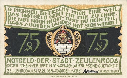 Alemania 75 Centavos De Marco 1921