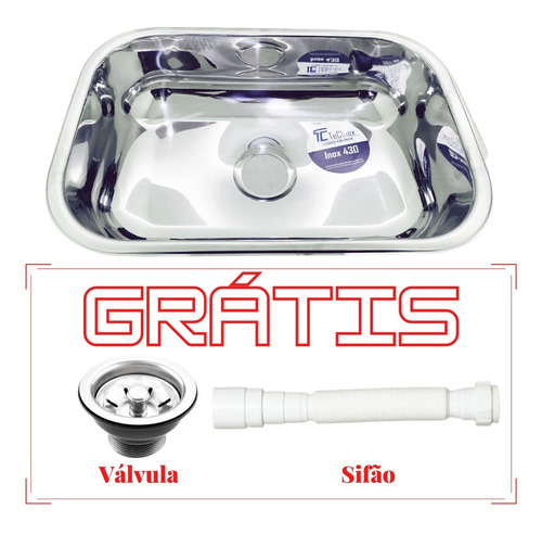 Imagem 1 de 8 de Cuba Inox Pia Cozinha 430 47x30x14 Válvula Sifão - Tec Inox