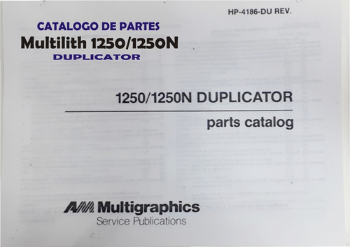 Catalogo Multilith De Partes Prensa Offset  1250 Y 1250n