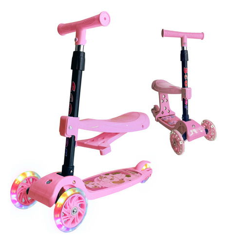 Cooter Patin 3 En 1 Plegable Con Asiento, Ruedas Led