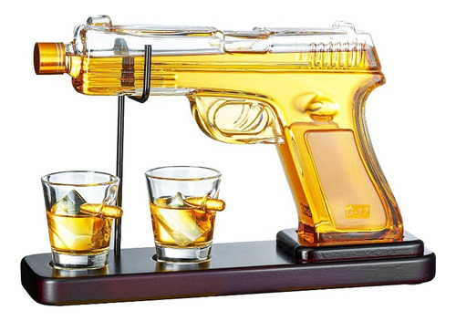 Decantador Licorera De Whisky Pistola Con Vasos Y Accesorios