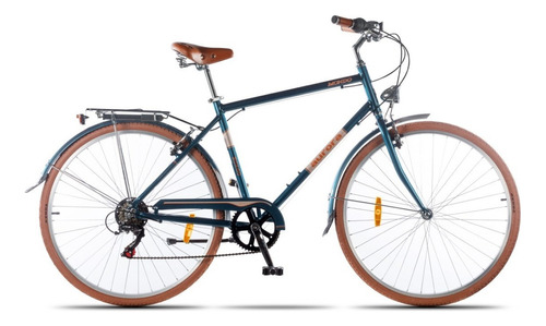 Bicicleta urbana Aurora Paseo Mondo - Retro R28 6v frenos caliper cambio Shimano Tourney Index color azul con pie de apoyo  