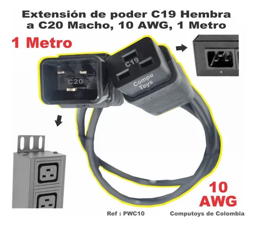 Cable Corriente C20 A C19 Mirada China Corto 1 Mt Computoys