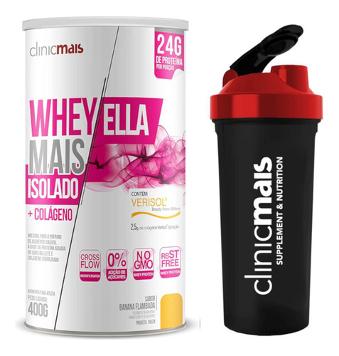 Whey Isolado Ella Verisol Banana Flambada 400g Coqueteleira