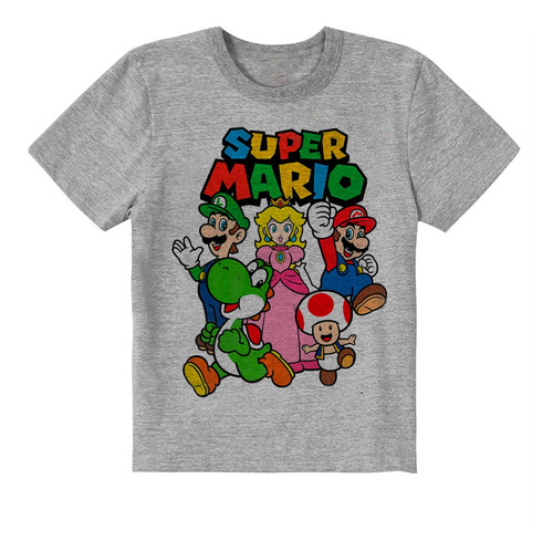 Camiseta Infantil Cinza Nintendo Super Mario Heroes Group
