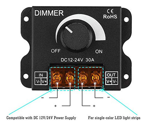 Regulador De Atenuación De Luz Led Dc12v-24v 30a Pwm R...