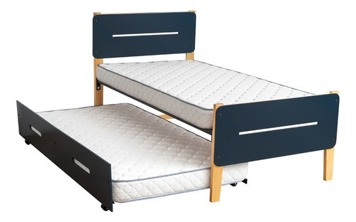 Cama Doble Individual Juno Con Colchones De Caja Color Azul