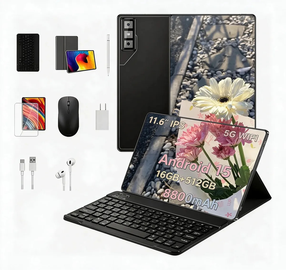 Tablet ZEENO Pad GT 5G 11,6" 16GB RAM 512GB Android 15 Tela 2960x1848 Bateria 8800mAh Câmera 24MP Frontal 48MP Traseira 10 Núcleos Com Teclado Para Estudo Trabalho Jogos e Entretenimento preto